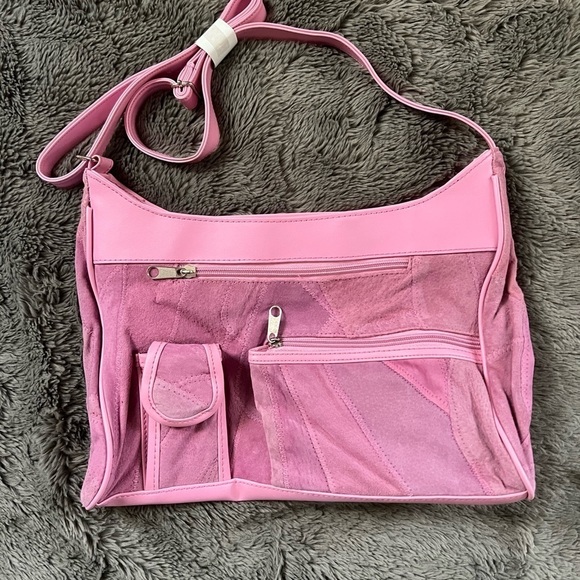 New Retro Pink Suede Haband Purse with‎ Pocket - NWT - Picture 2 of 11